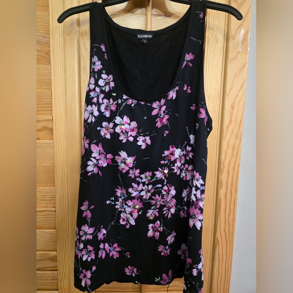 Express Black and Pink Floral Tank Top